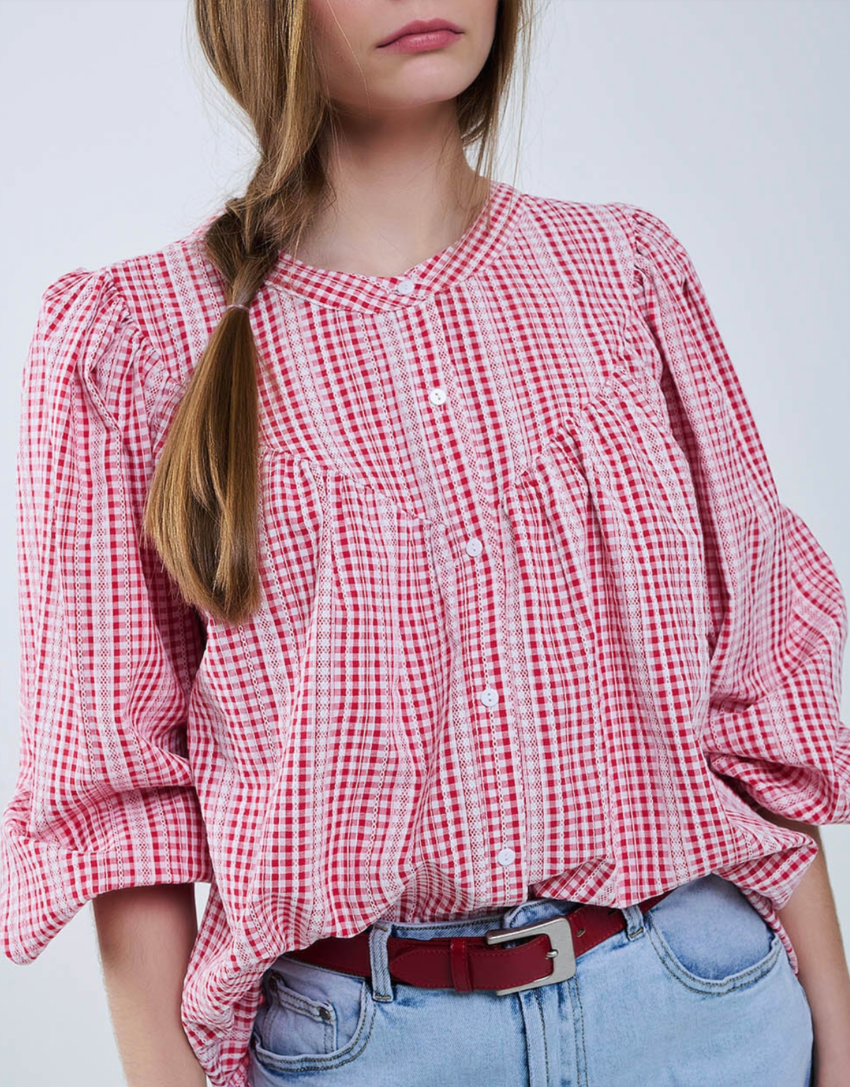 Gingham Shirt in Red and White