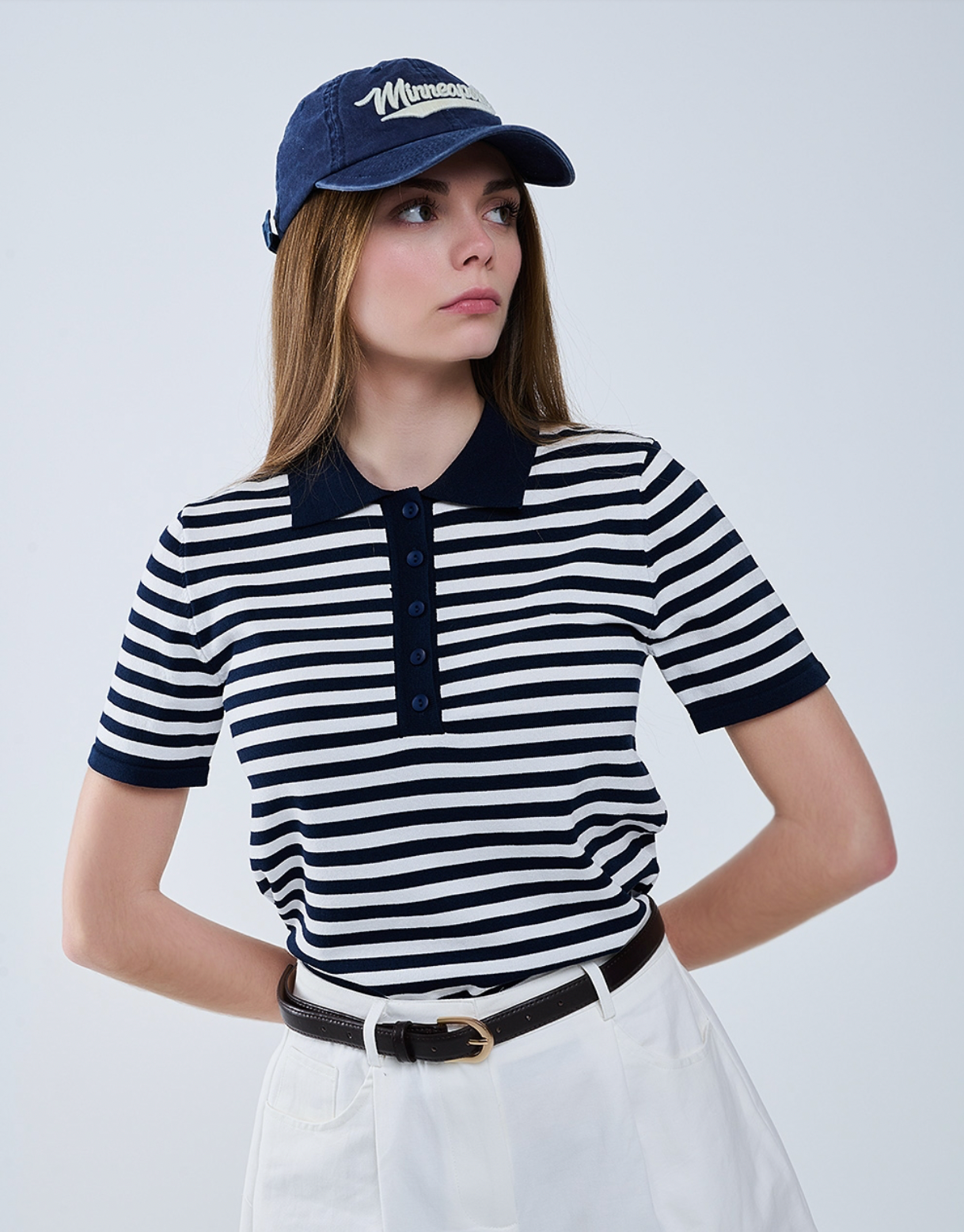 Striped Knit T-shirt in Navy and White