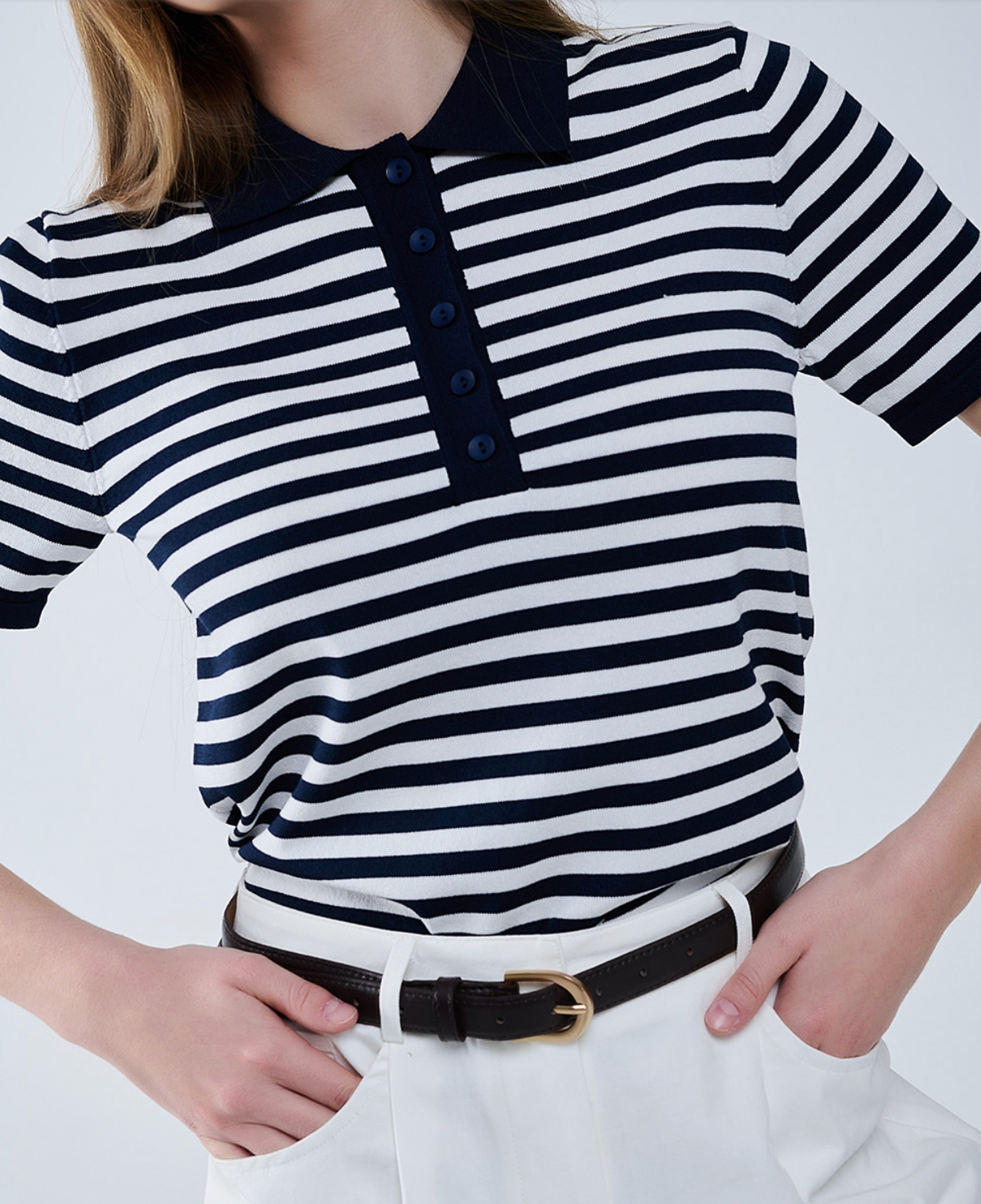 Striped Knit T-shirt in Navy and White