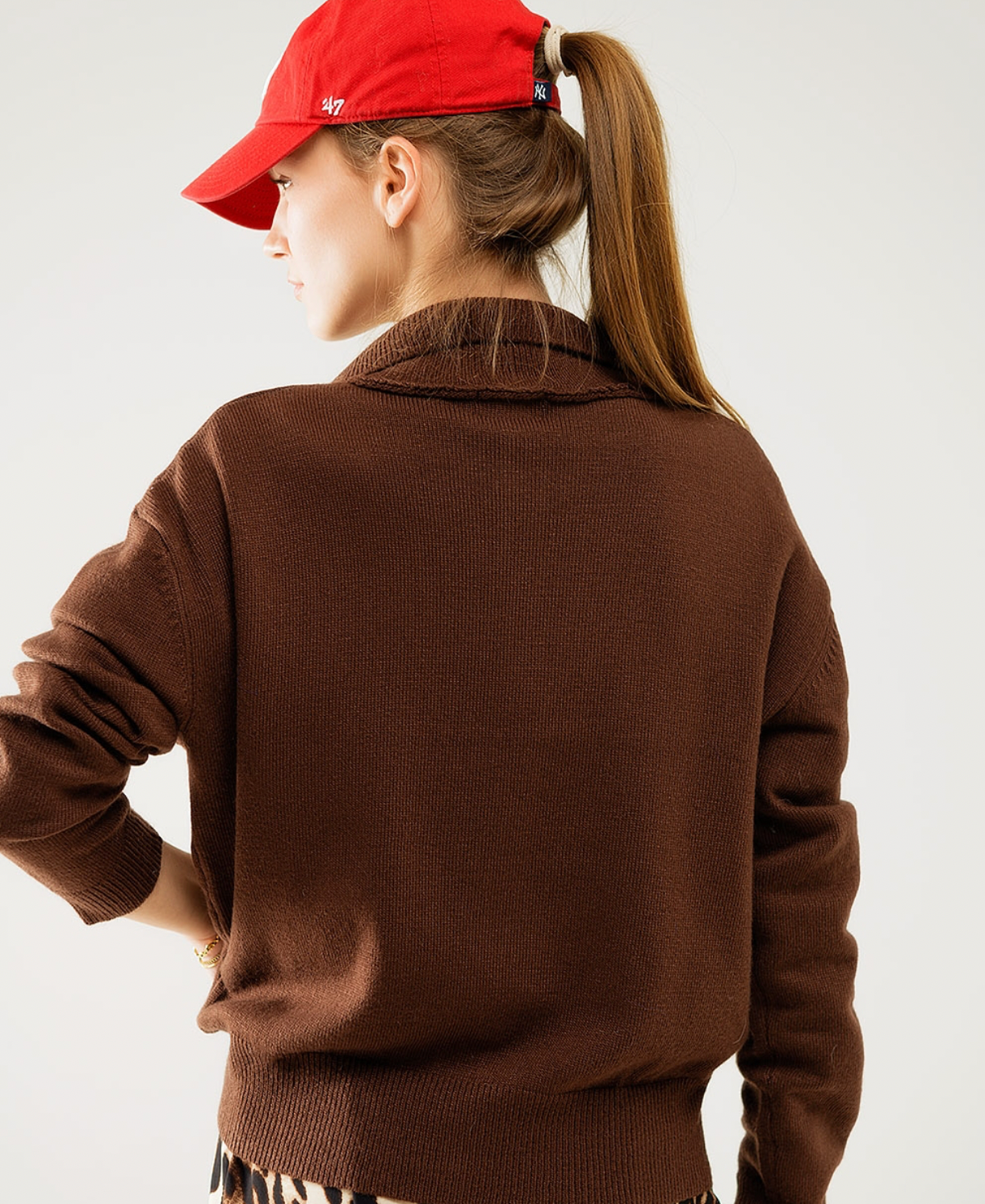 Brown jumper with Half button closure