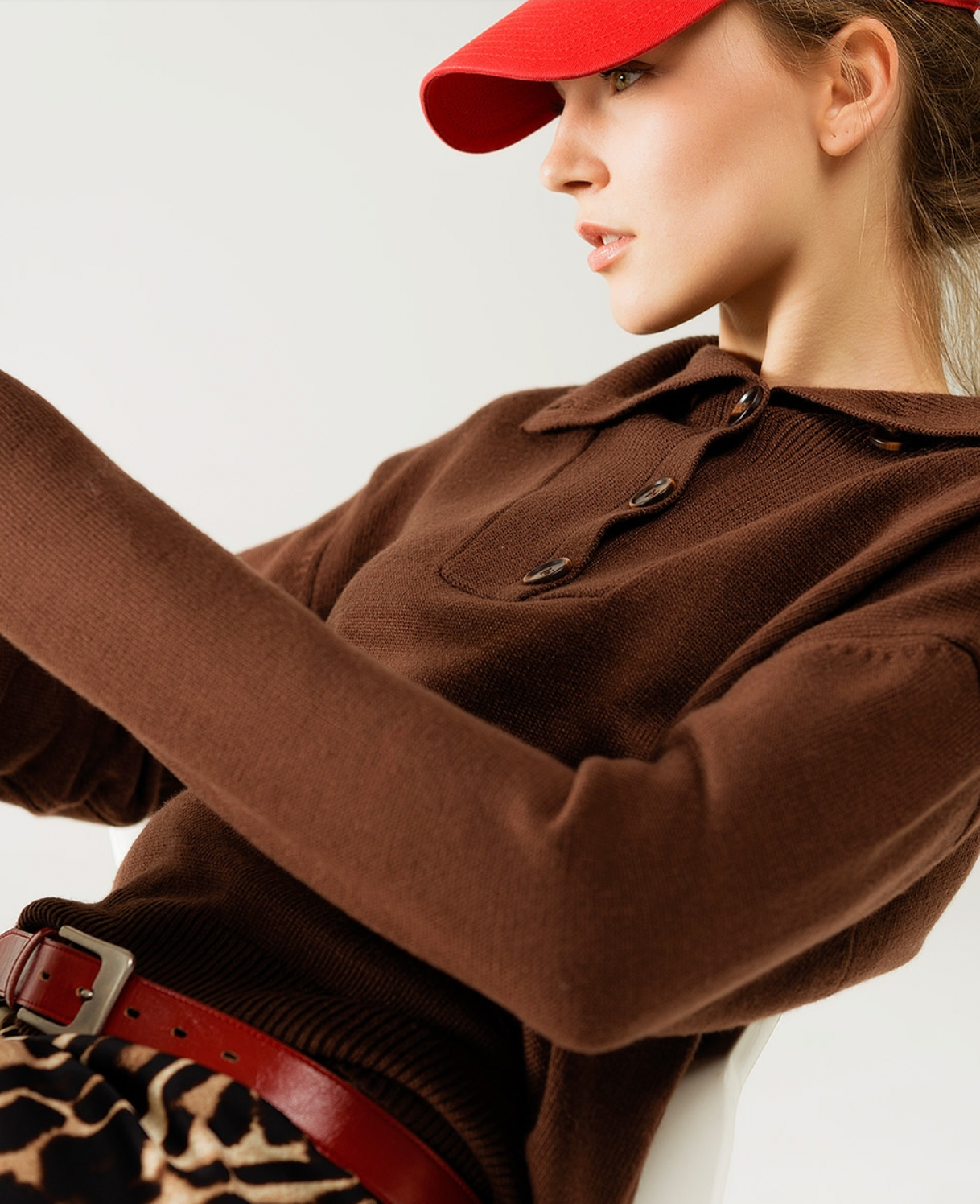 Brown jumper with Half button closure