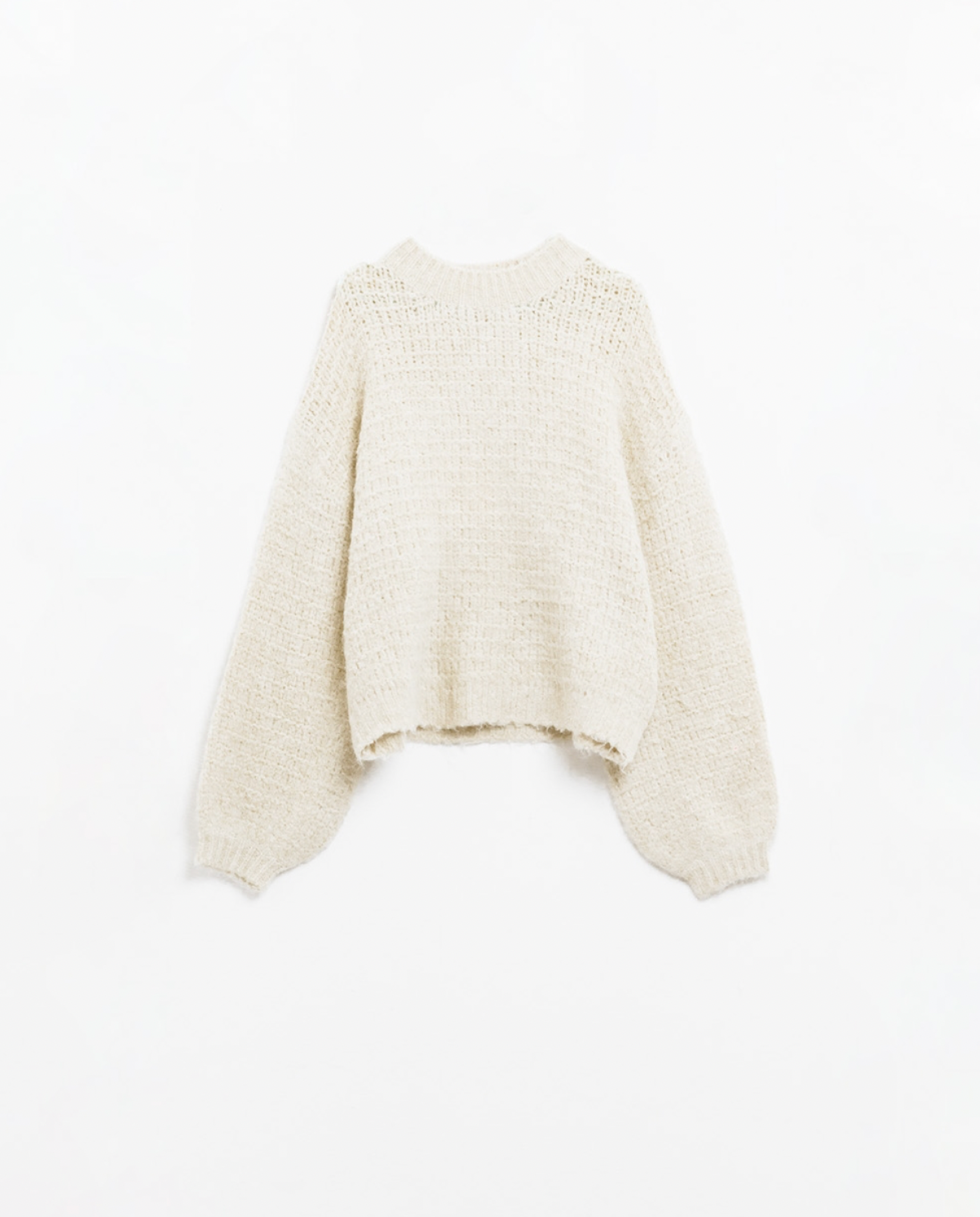Beige Knit Sweater with balloon Sleeves