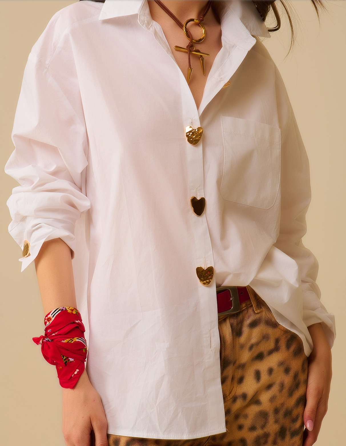 Cotton Shirt with Gold Buttons in White
