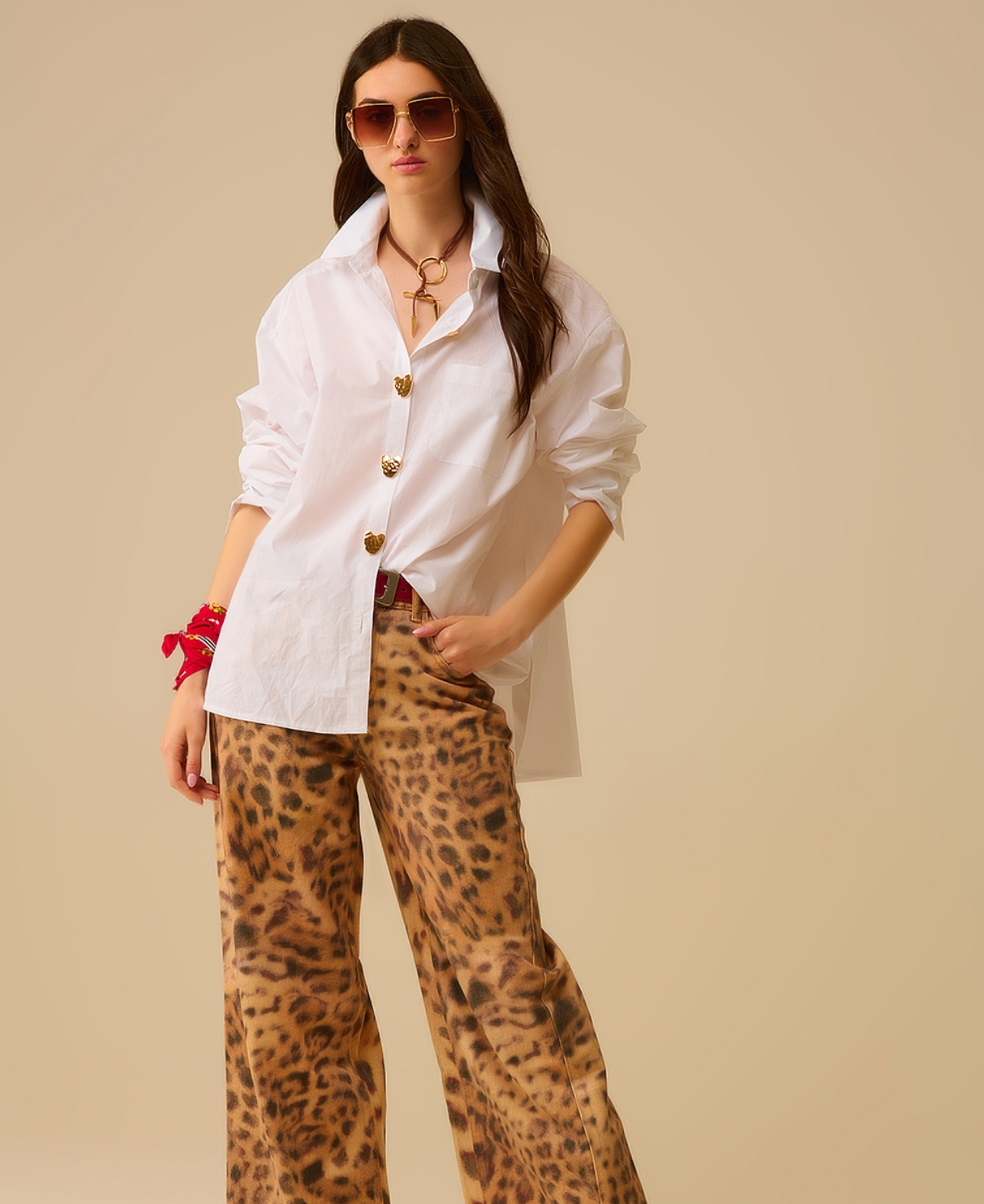 Cotton Shirt with Gold Buttons in White