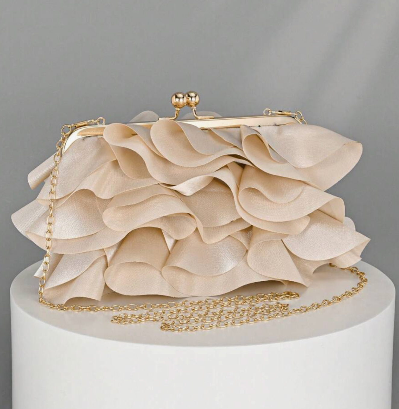 Ruffle Clutch Bag in Cream