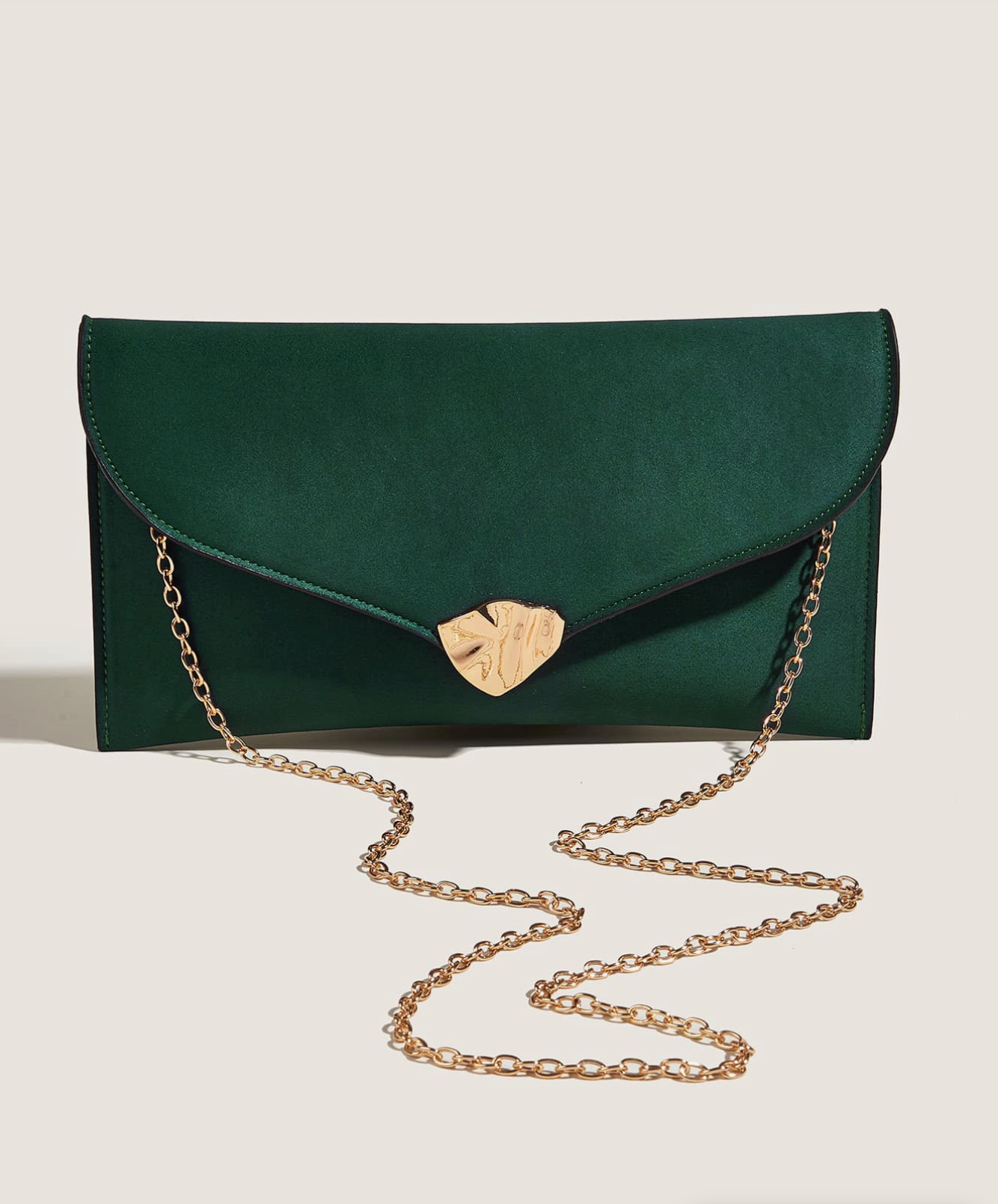 Suede Envelope Clutch in Green and Gold