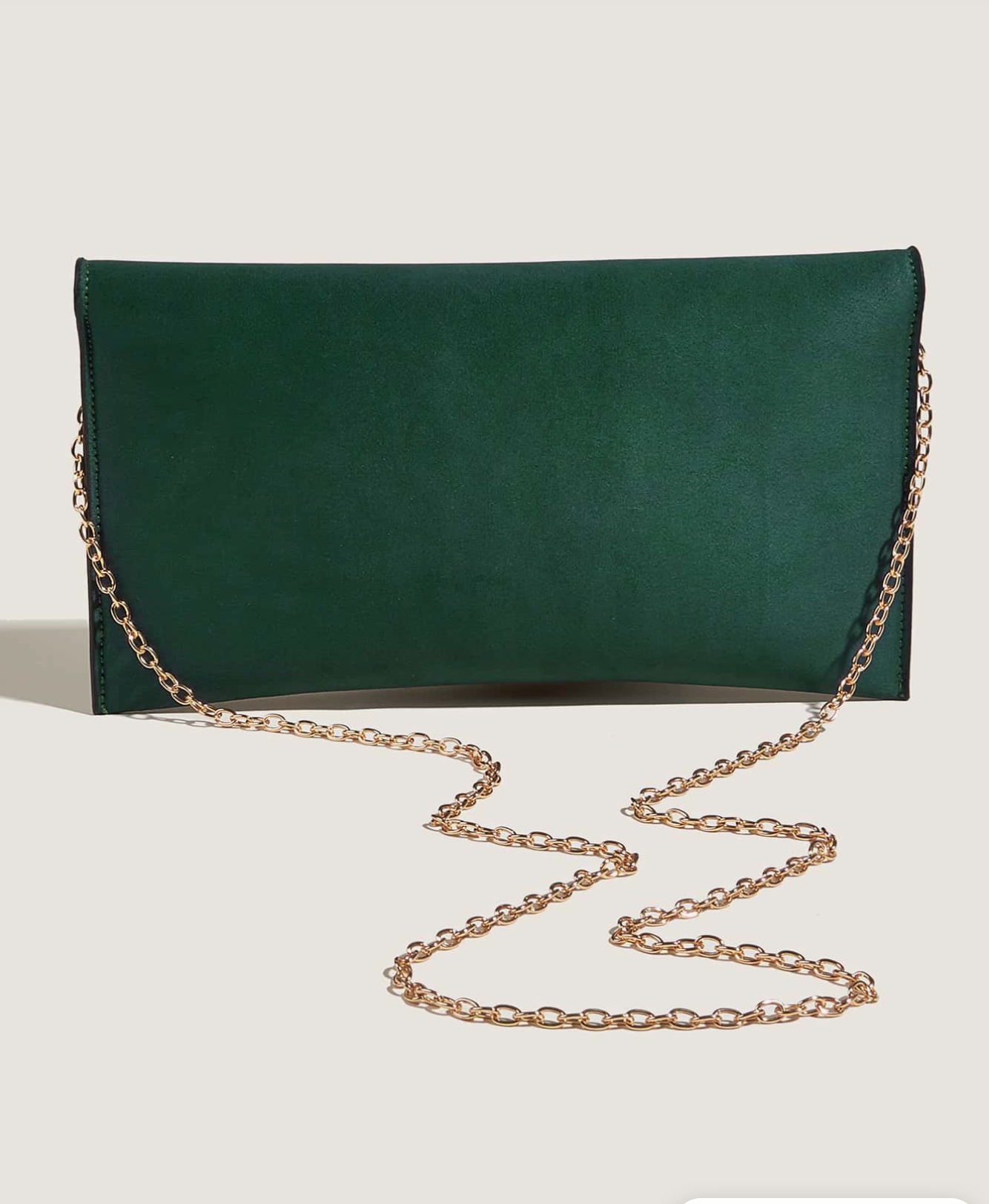 Suede Envelope Clutch in Green and Gold