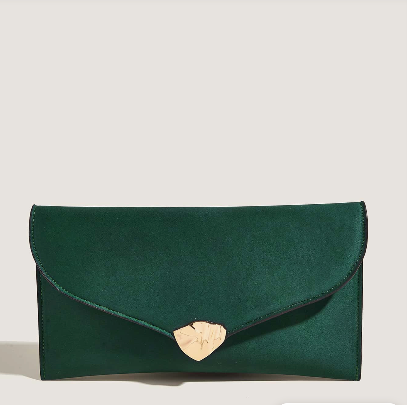 Suede Envelope Clutch in Green and Gold