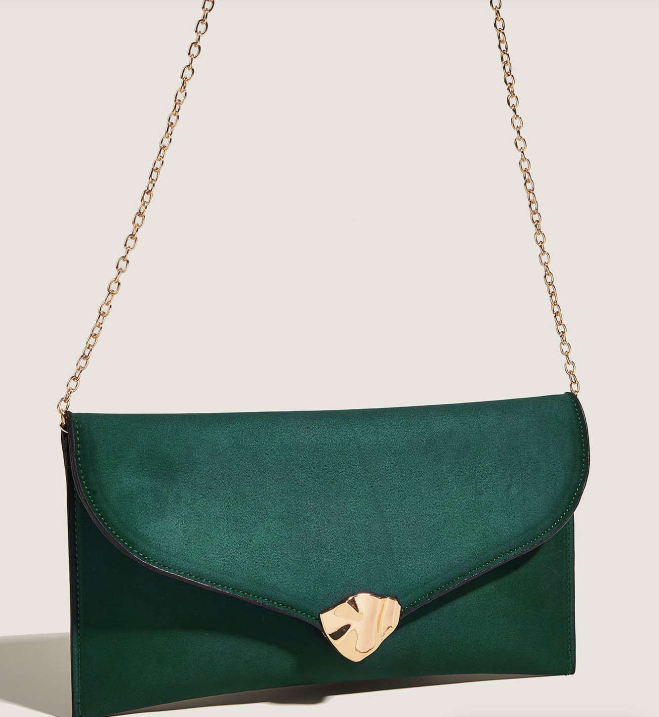 Suede Envelope Clutch in Green and Gold