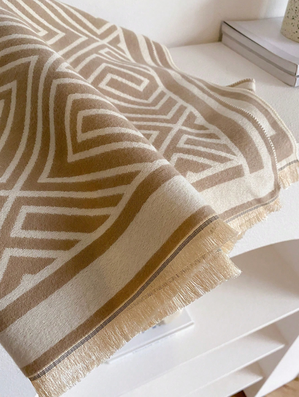 Geometric Shawl Scarf in Cream and Tan