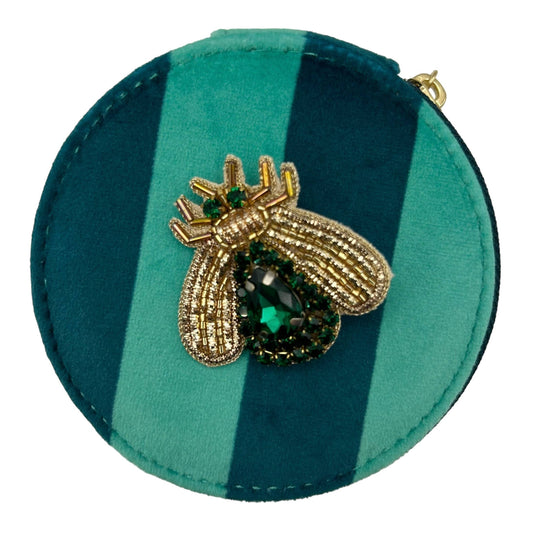 Jewellery travel pot in teal stripe