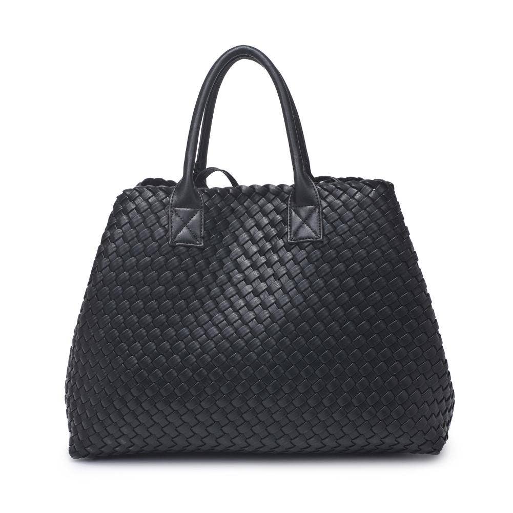 Ithaca Woven Vegan Leather Tote: Black