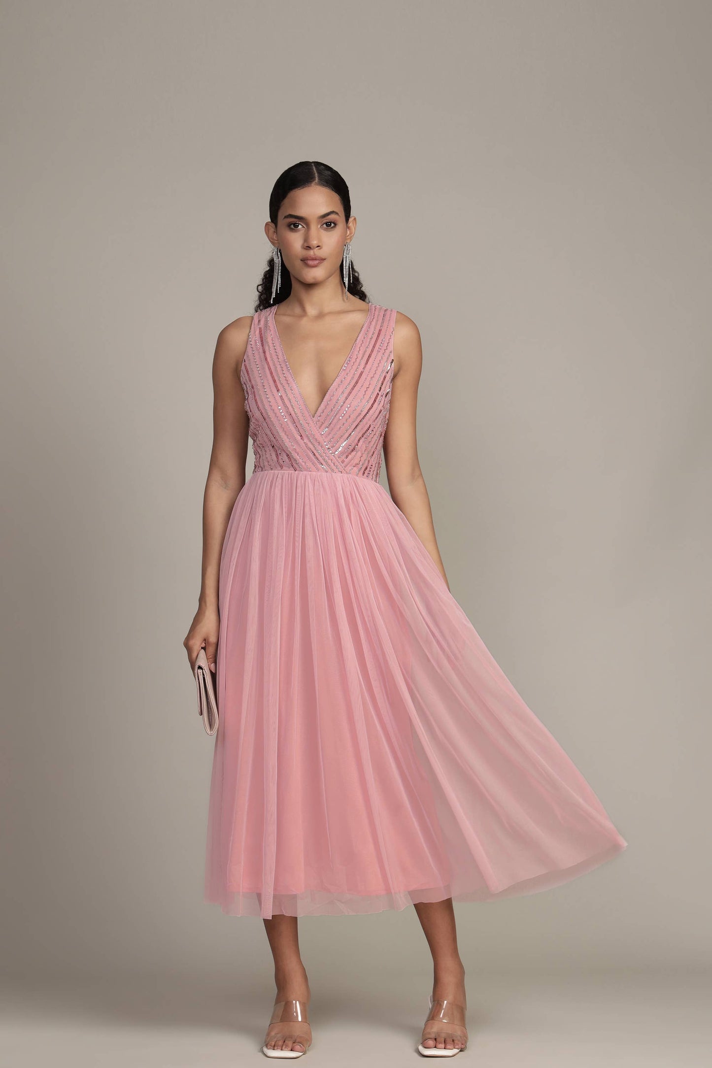 Millie Midi Embellished Dress in Pink