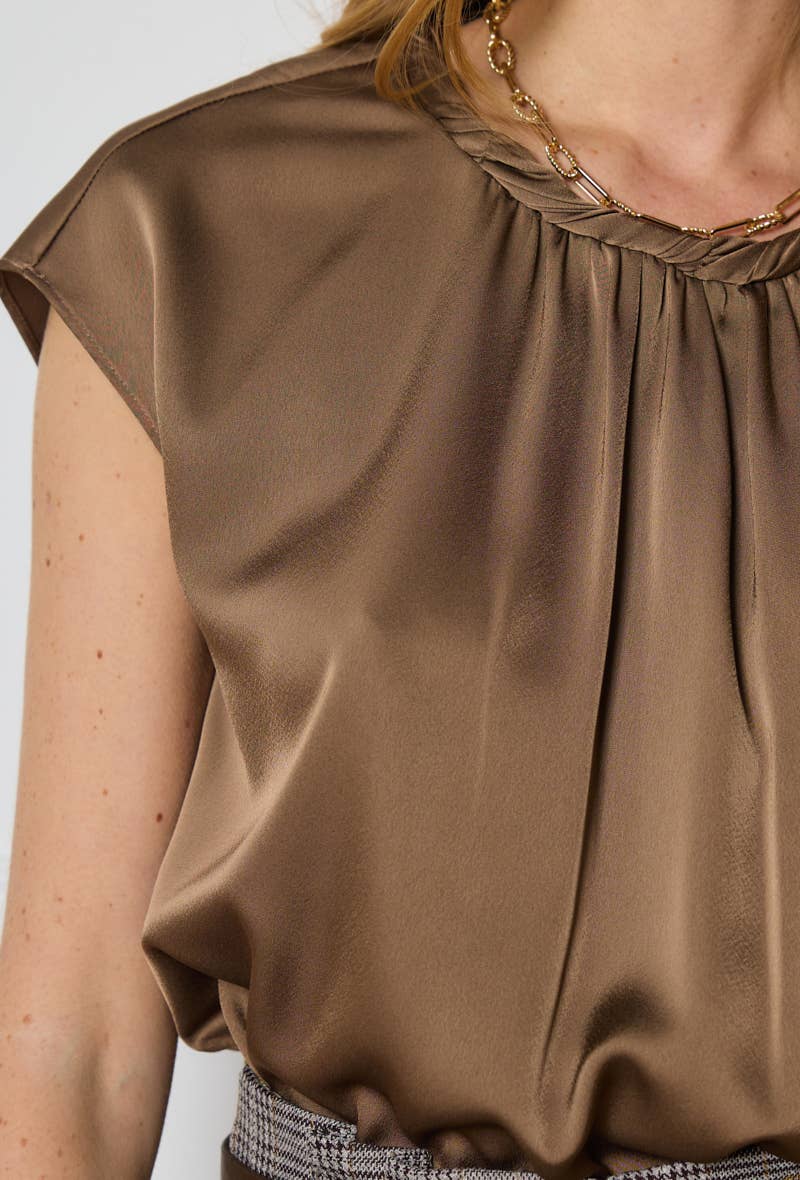 Satin top in Coffee