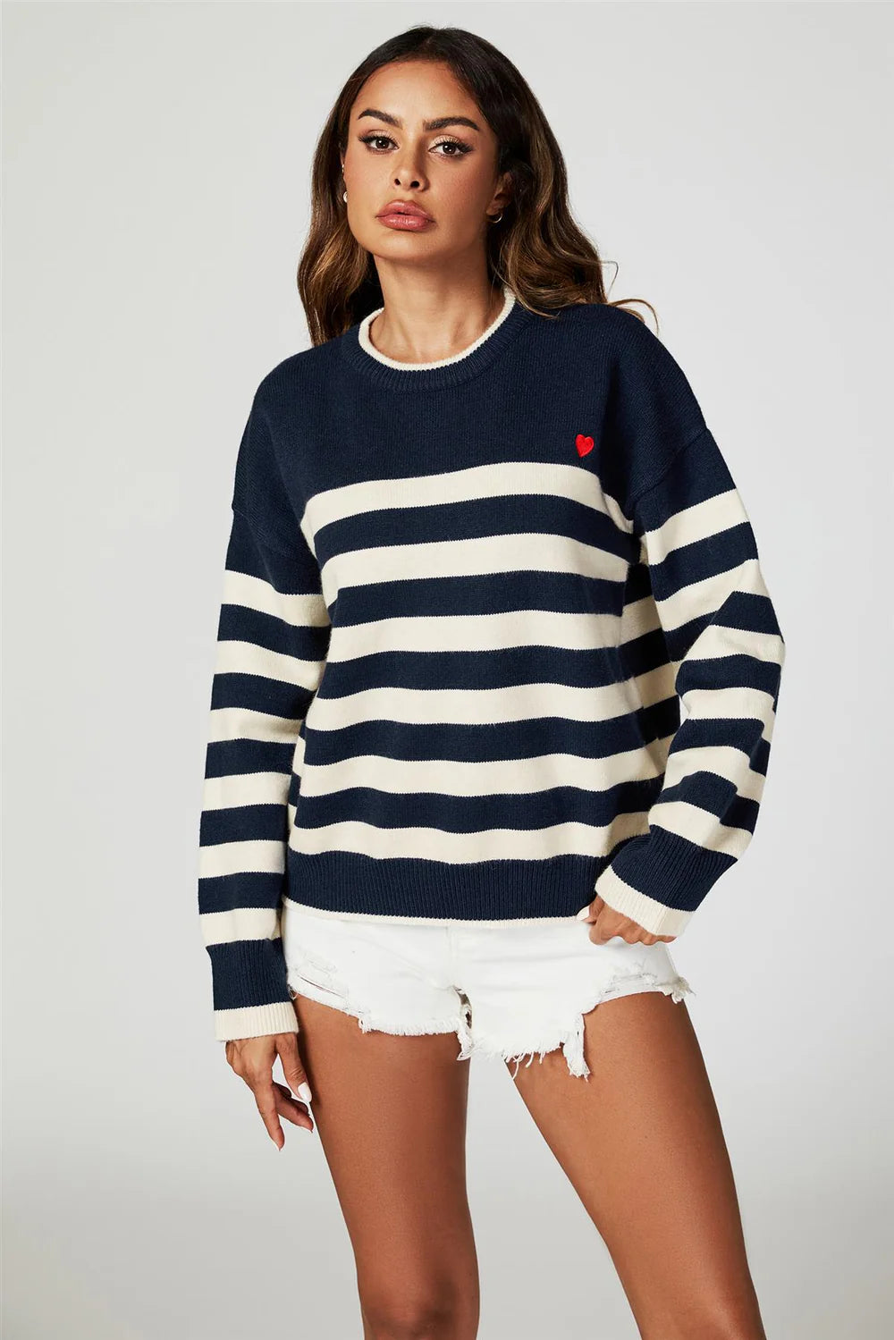Stripe Jumper with Heart Embroidery