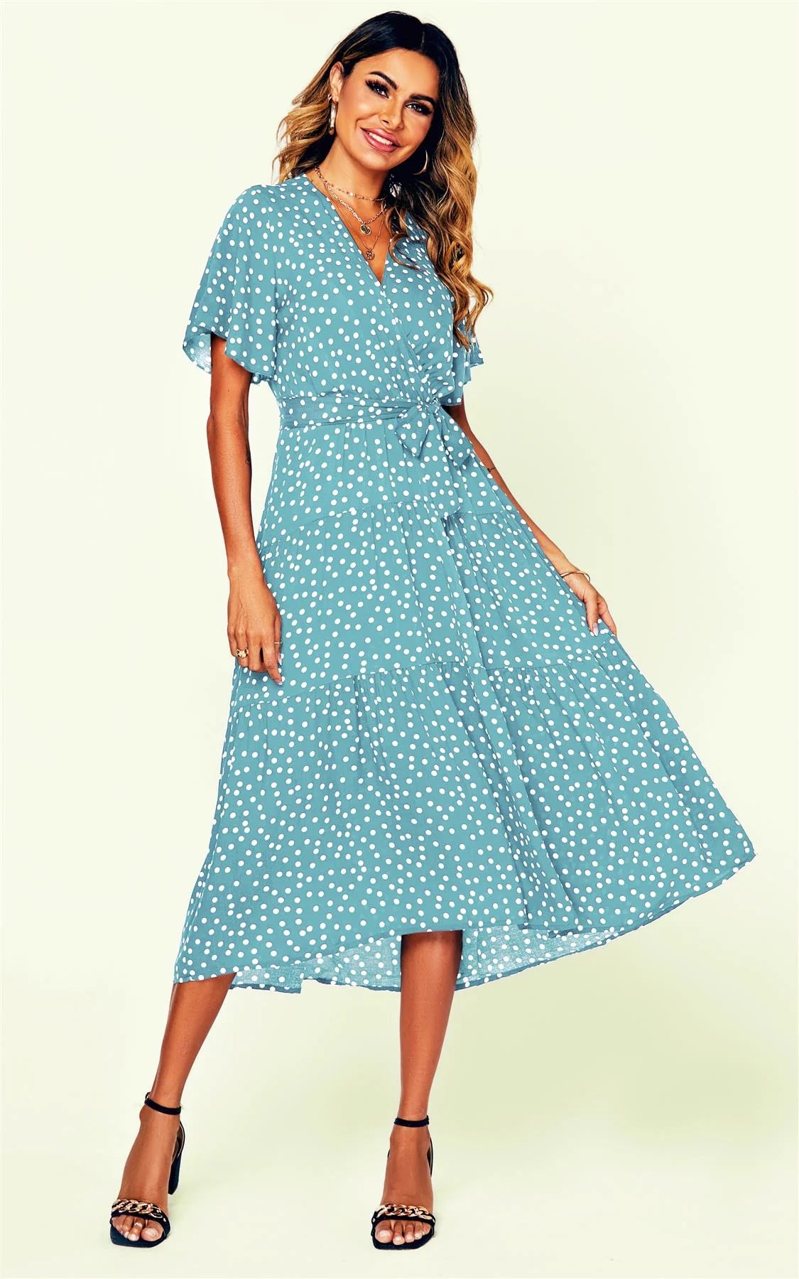 Polka dot wrap dress in blue – Her Fashion Armoury