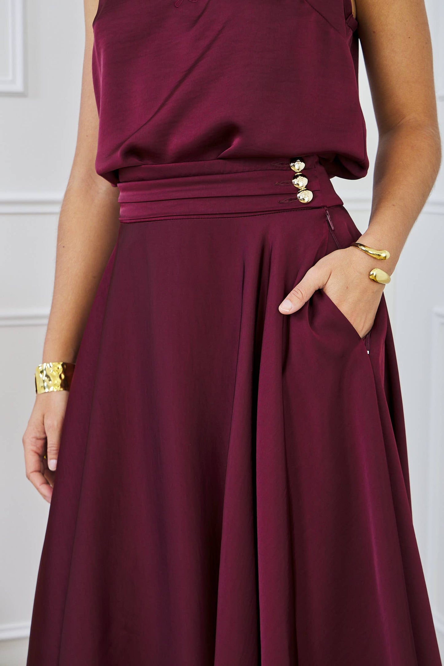 Satin Maxi Skirt in Bordeaux