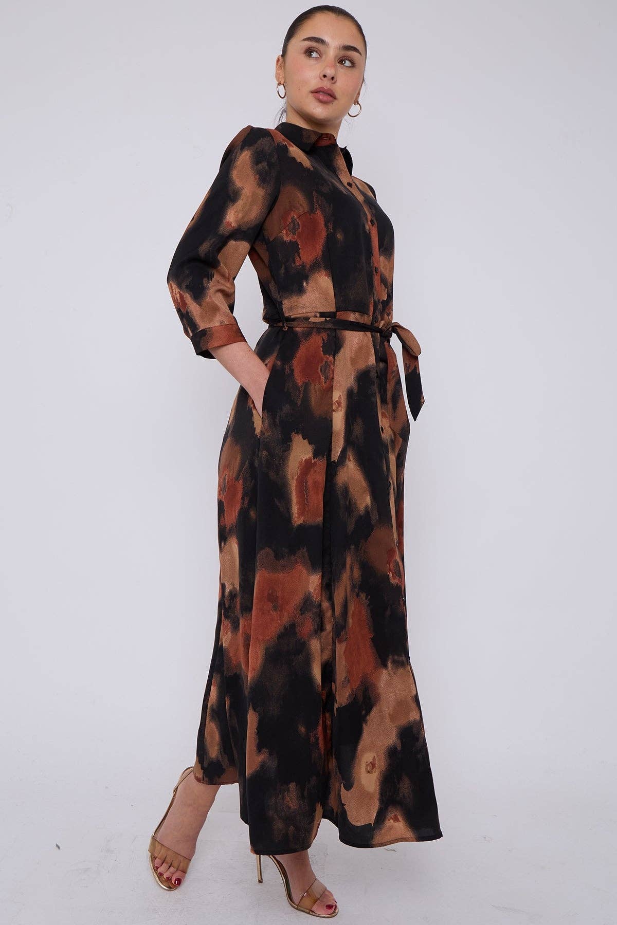 Abstract Print Maxi Shirt Dress