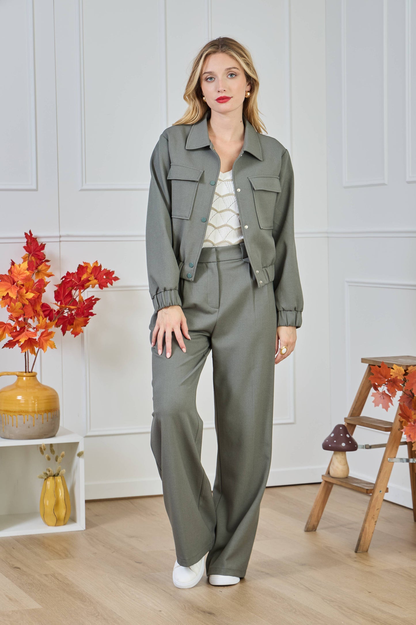 Wide Leg Trousers in Celadon green