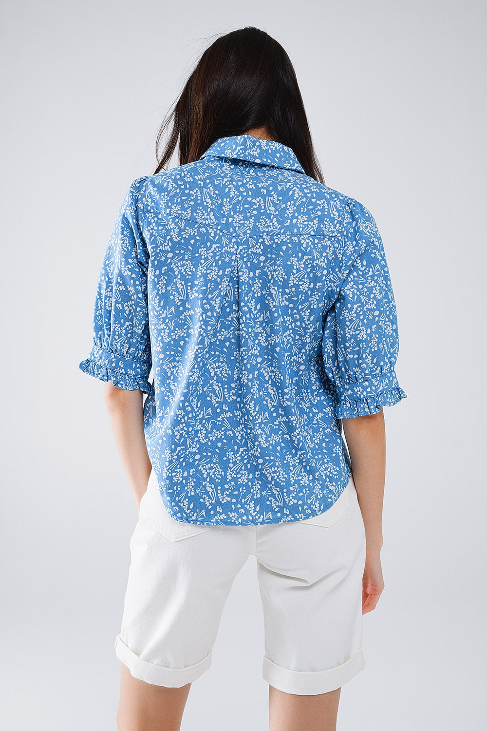 Blue Blouse with Floral Detail