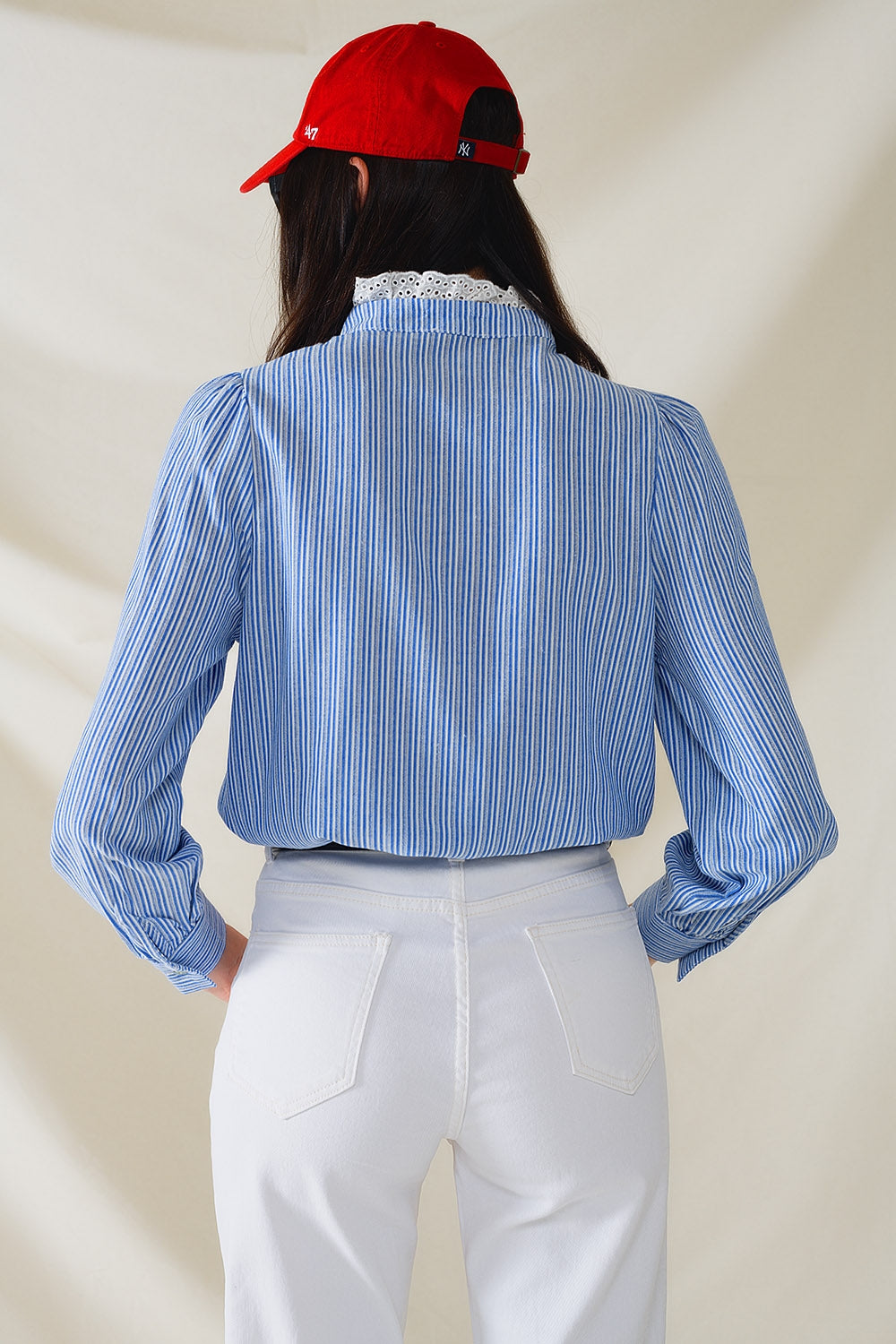Striped Shirt in Blue with Lace Detail