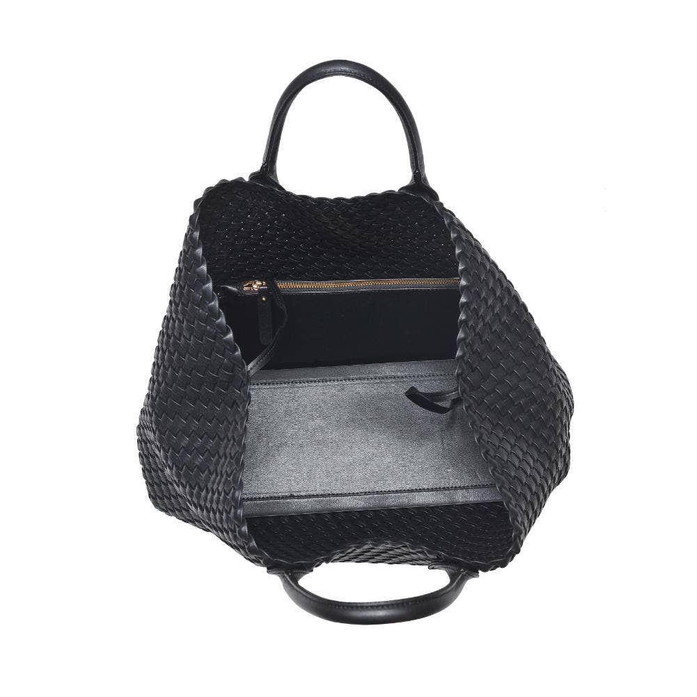 Ithaca Woven Vegan Leather Tote: Black