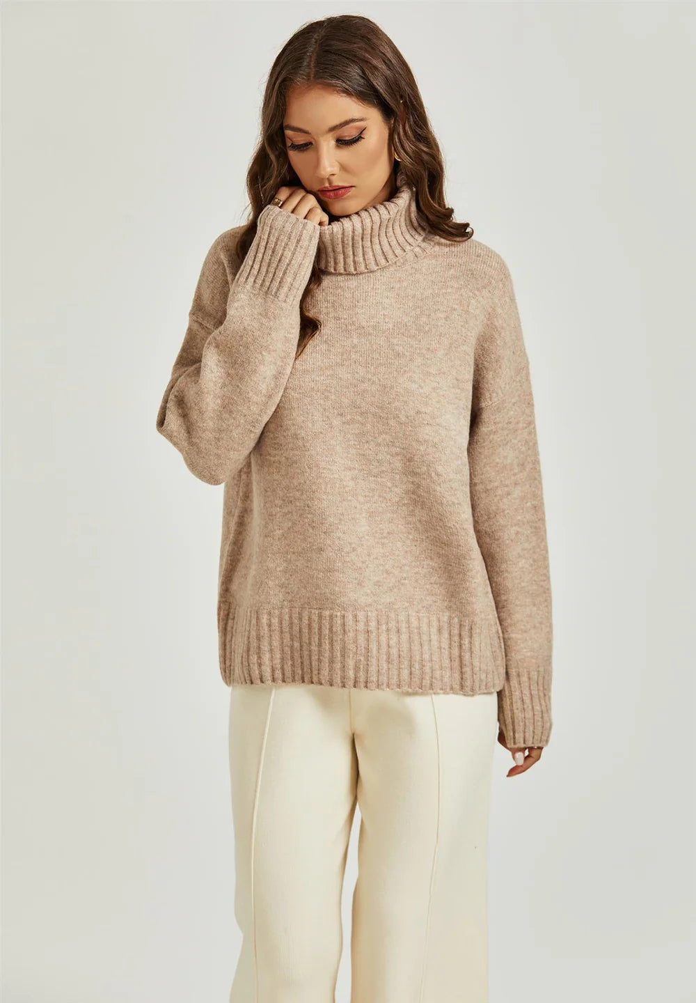 Jumper With High Neck In Beige