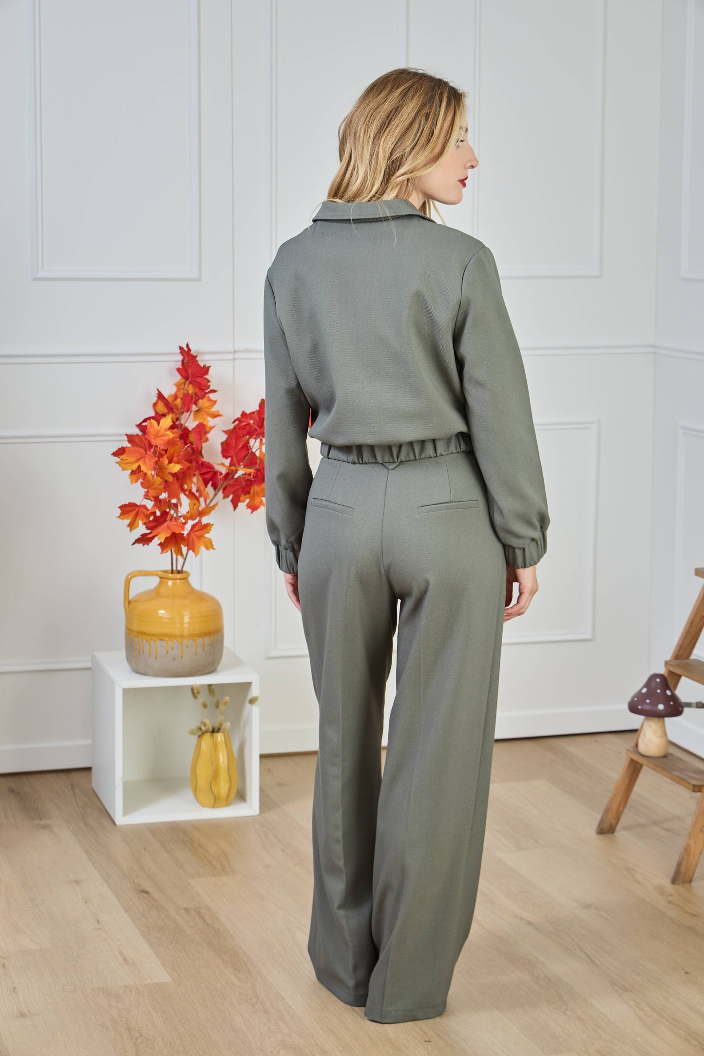 Wide Leg Trousers in Celadon green