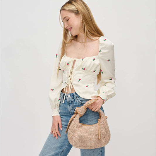 Paloma Knot Straw Crossbody: Tan