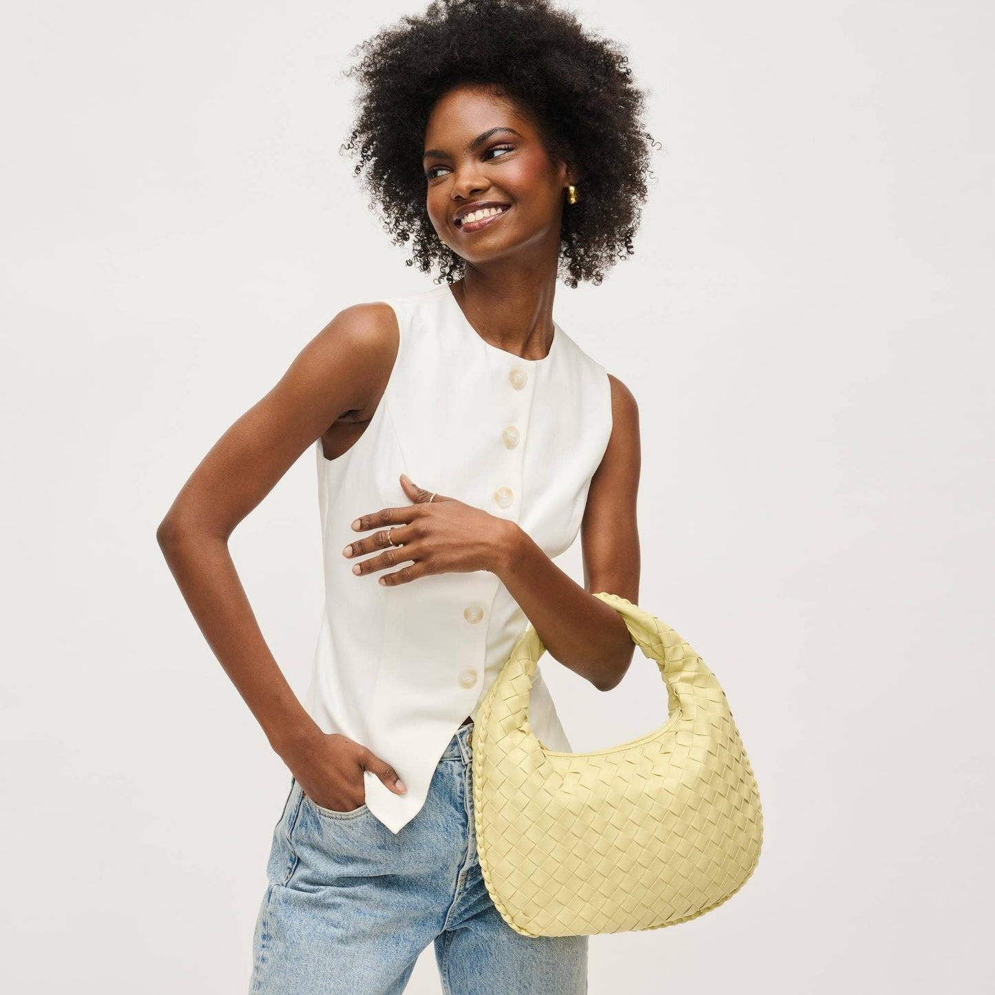 Wendy Woven Shoulder Bag: Butter
