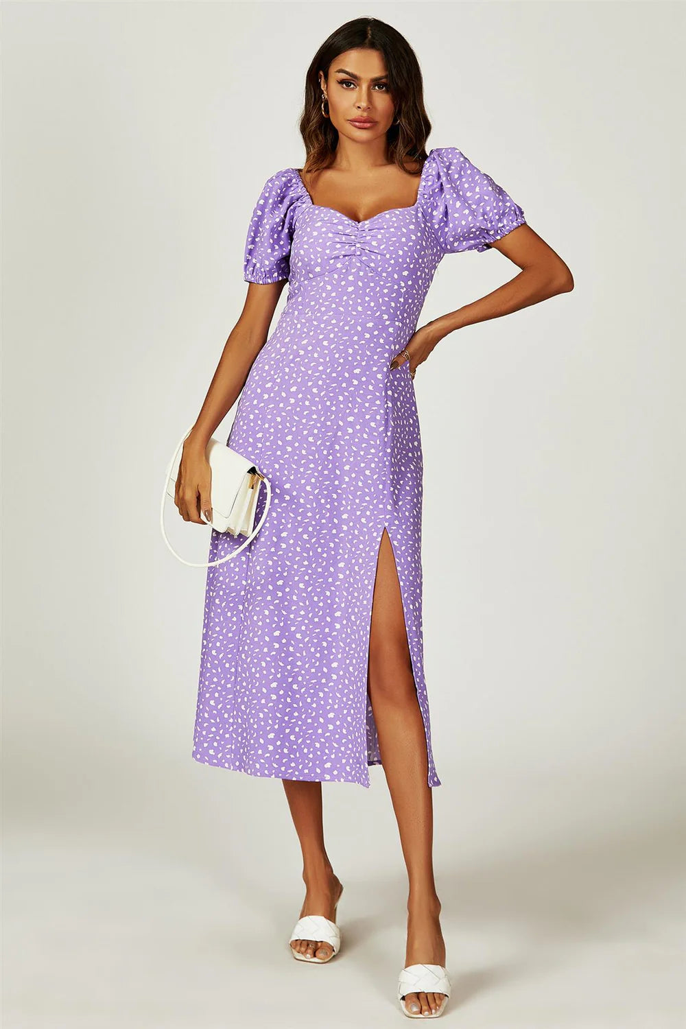 Puff Sleeve Dress in Purple
