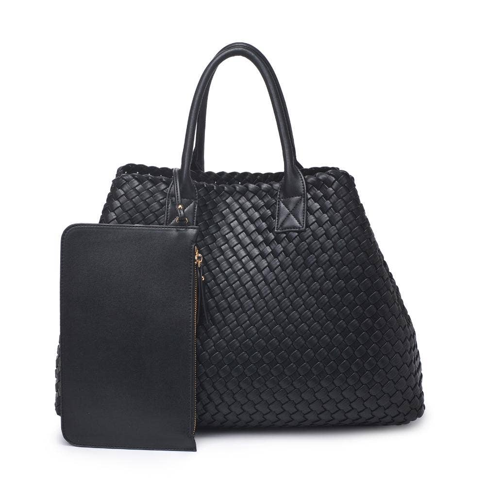 Ithaca Woven Vegan Leather Tote: Black