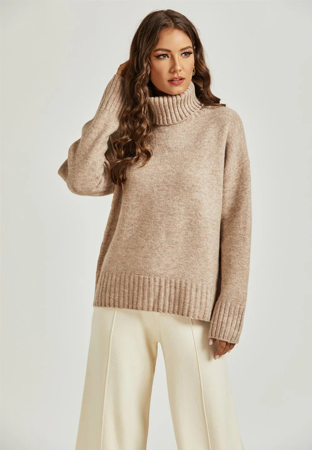 Jumper With High Neck In Beige