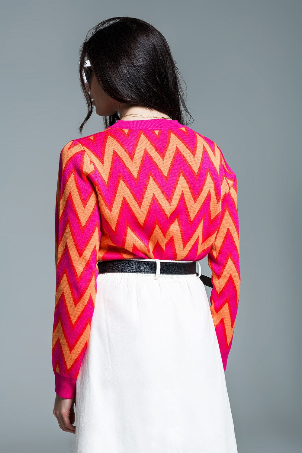 Pink and orange zigzag sweater