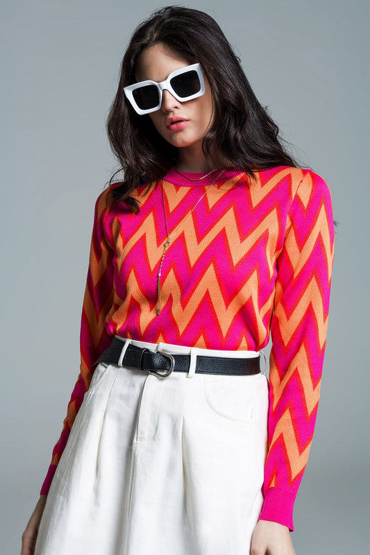 Pink and orange zigzag sweater