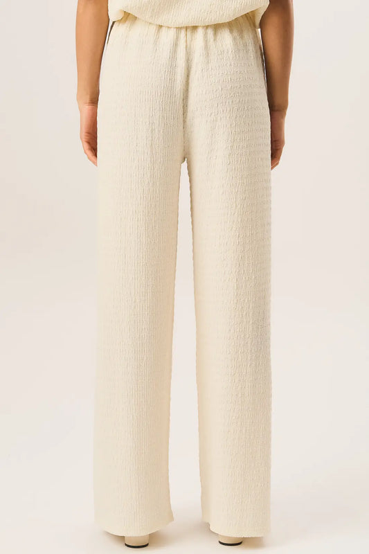 Ivory Textured Elastic Waist Pull On Trousers