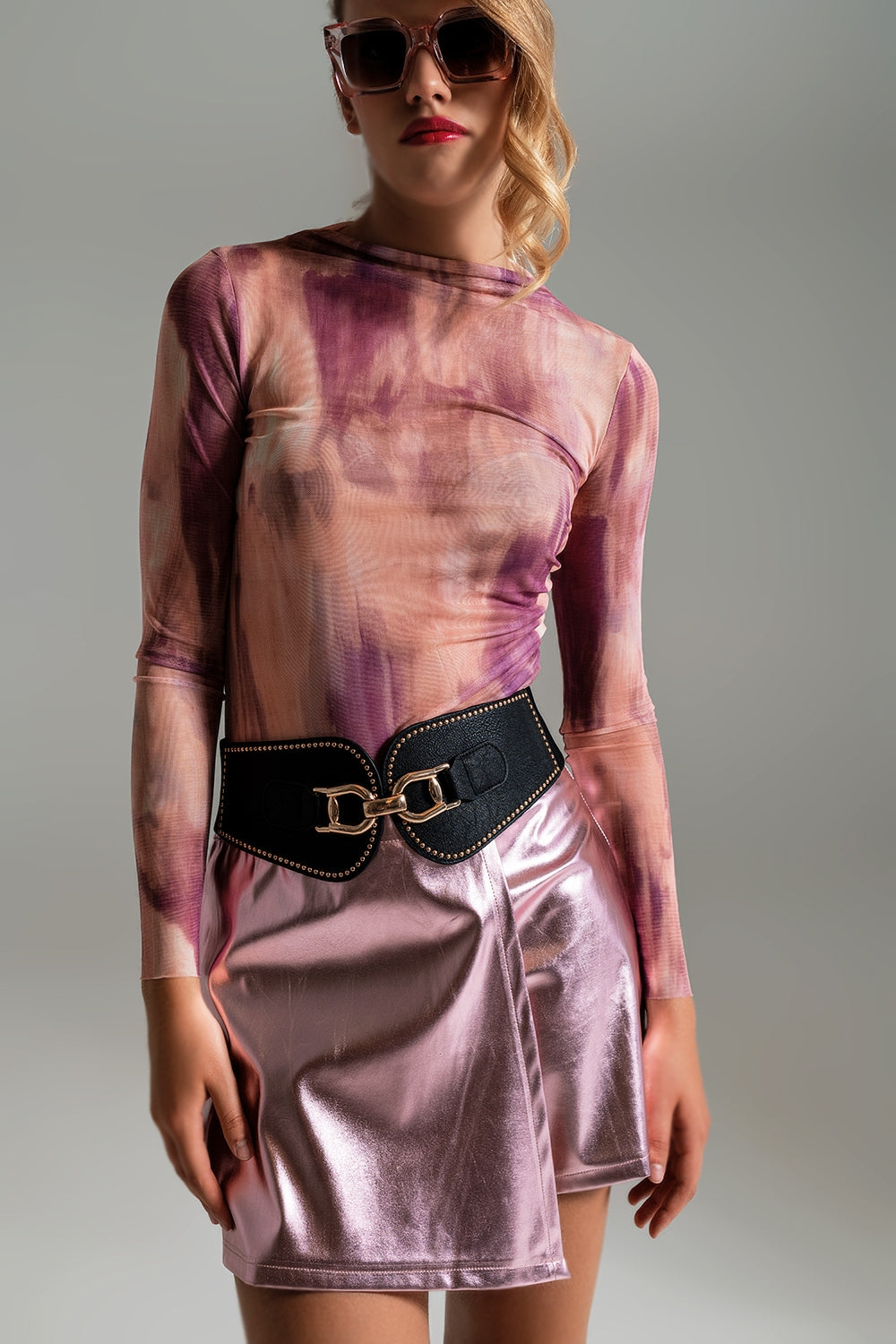 Mesh Top in Abstract Pink