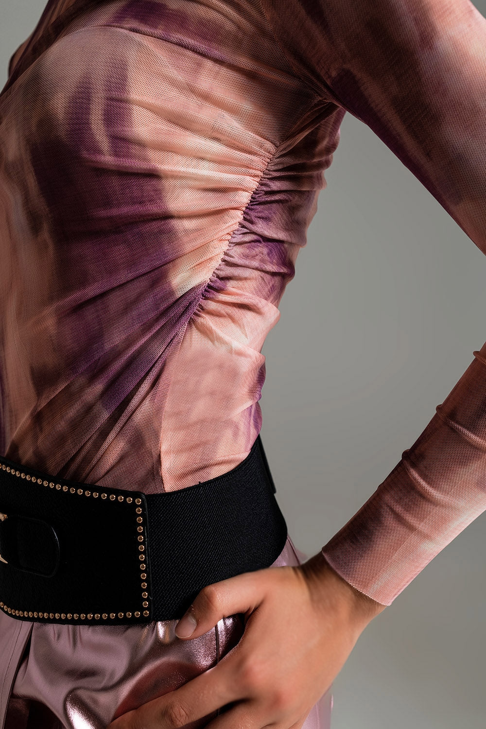 Mesh Top in Abstract Pink