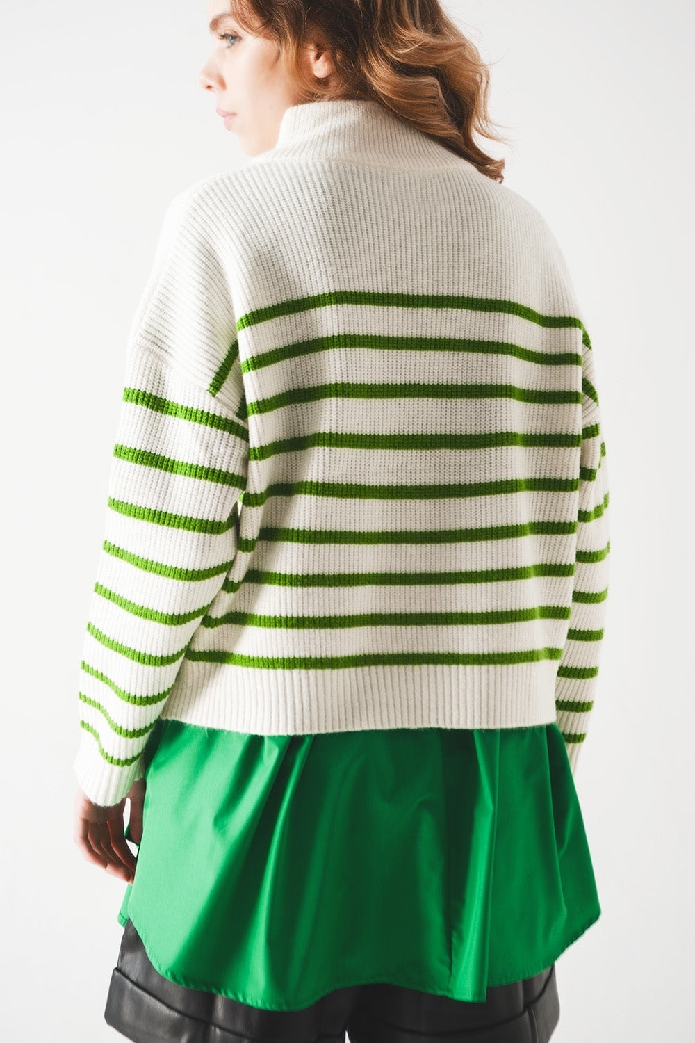 Striped Half Zip in Green