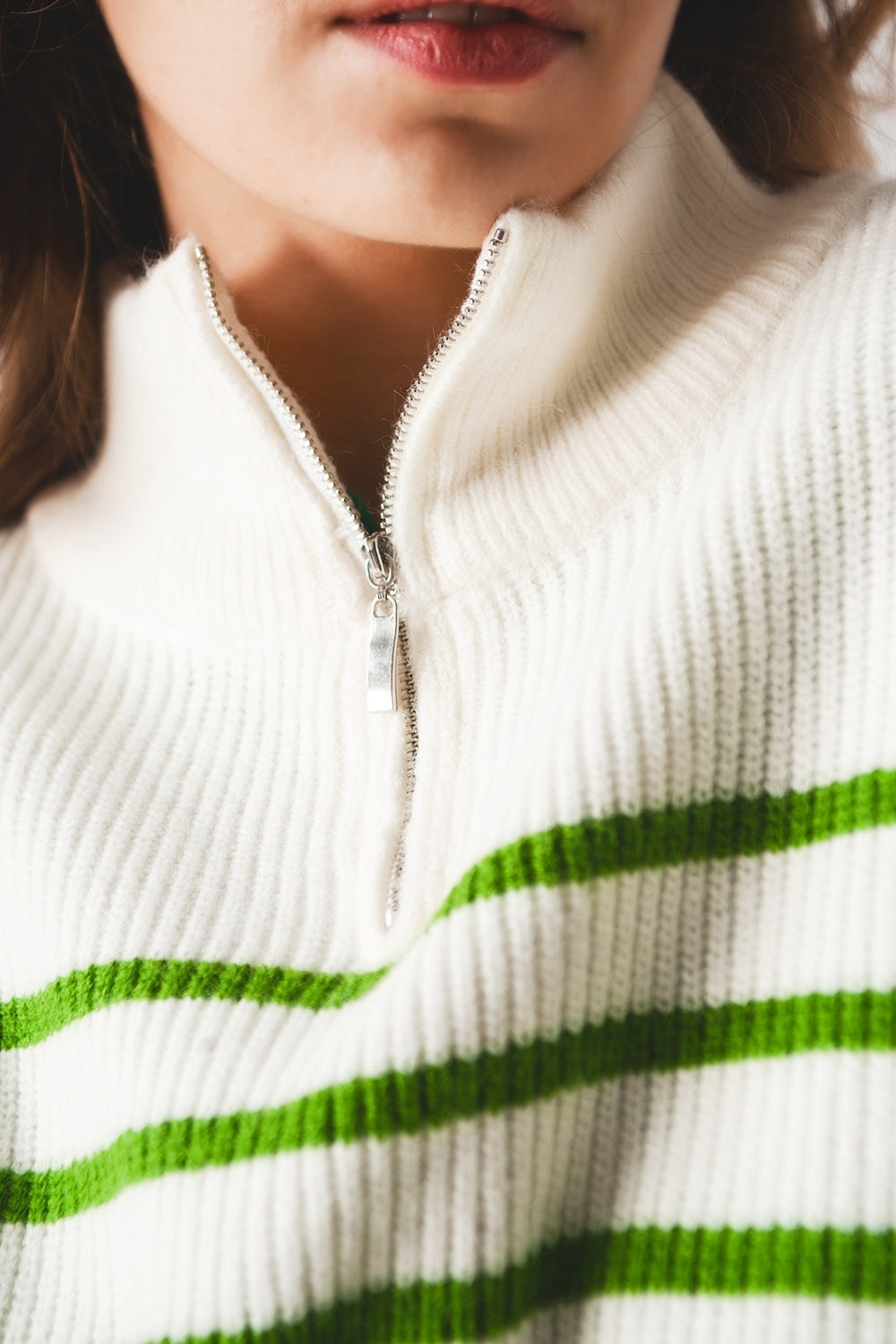 Striped Half Zip in Green
