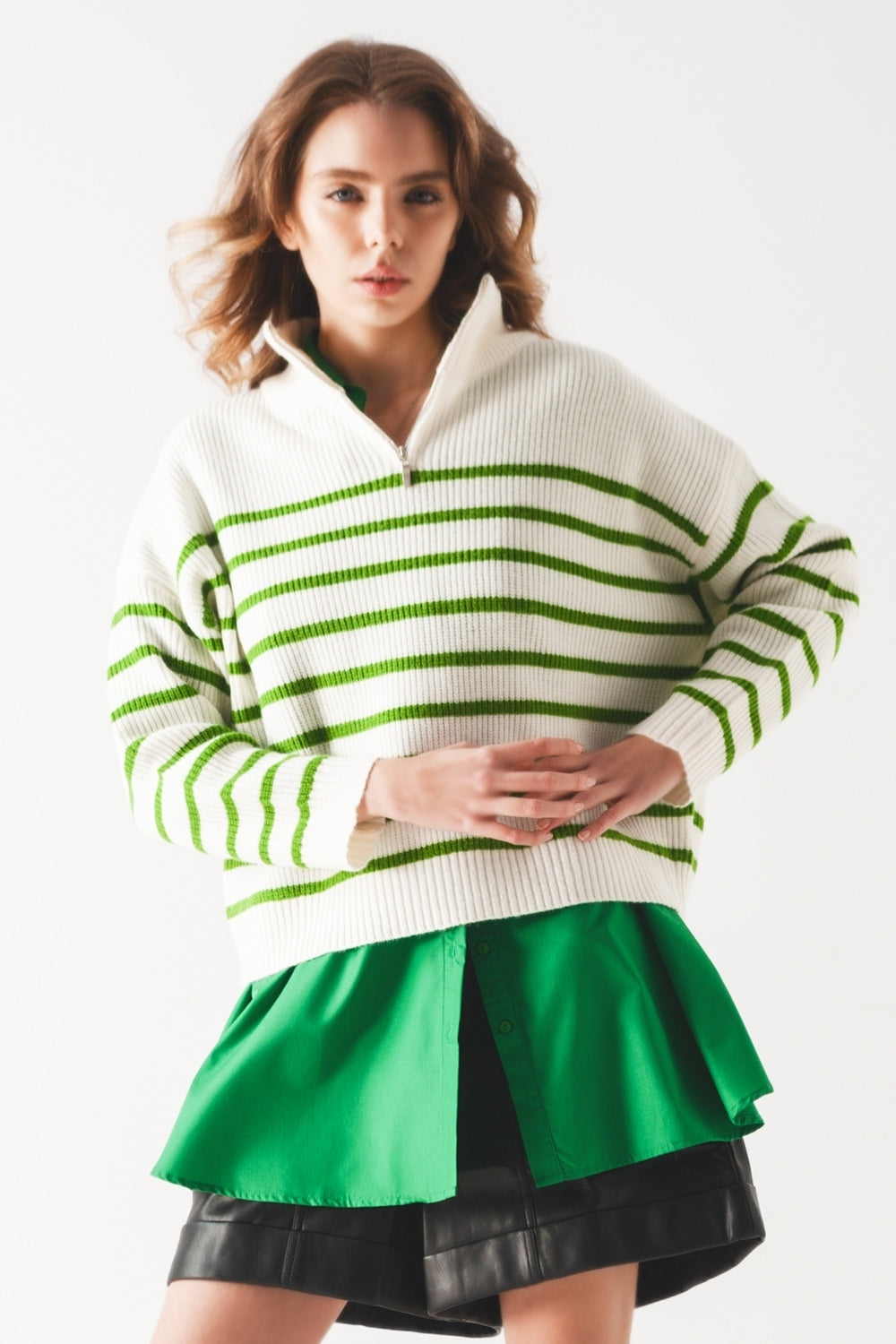 Striped Half Zip in Green