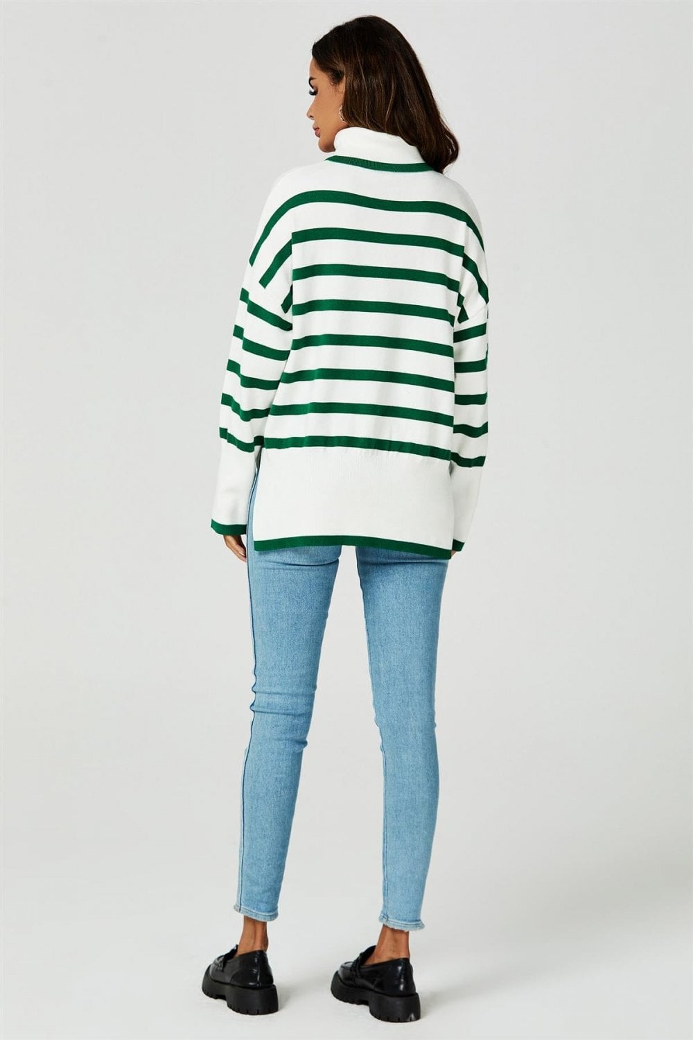 Striped Roll Neck Jumper in Green