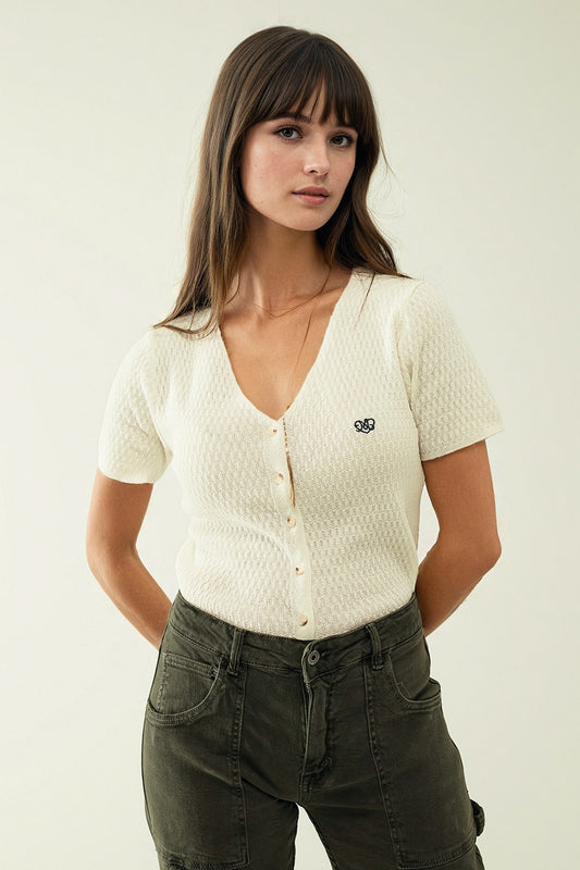 Cardigan with Button Front in White