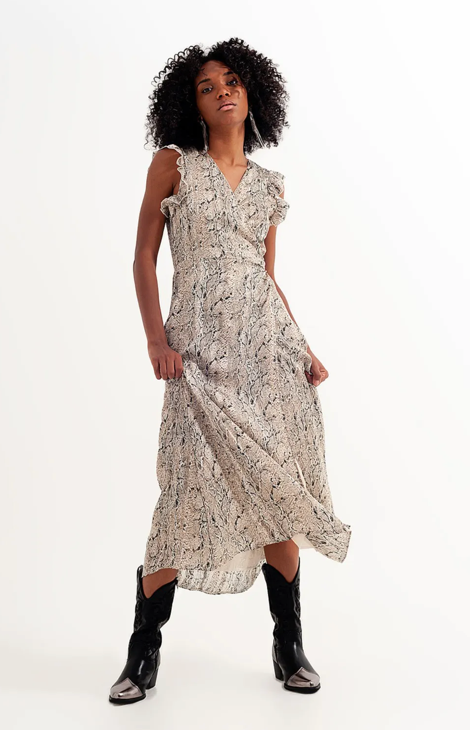 Snake Print Midi Wrap Dress
