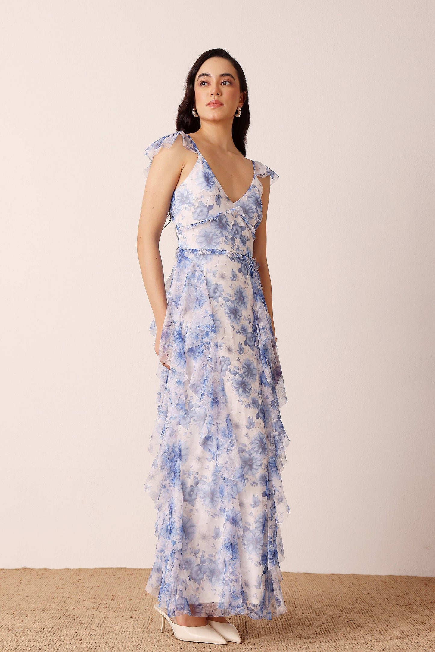 Malin Maxi Dress in Blue Floral