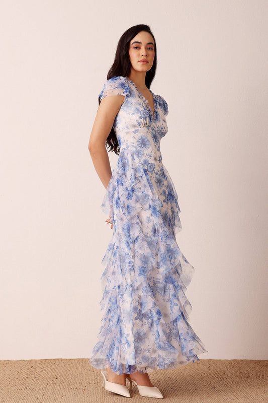 Melody Maxi Dress in Blue Floral