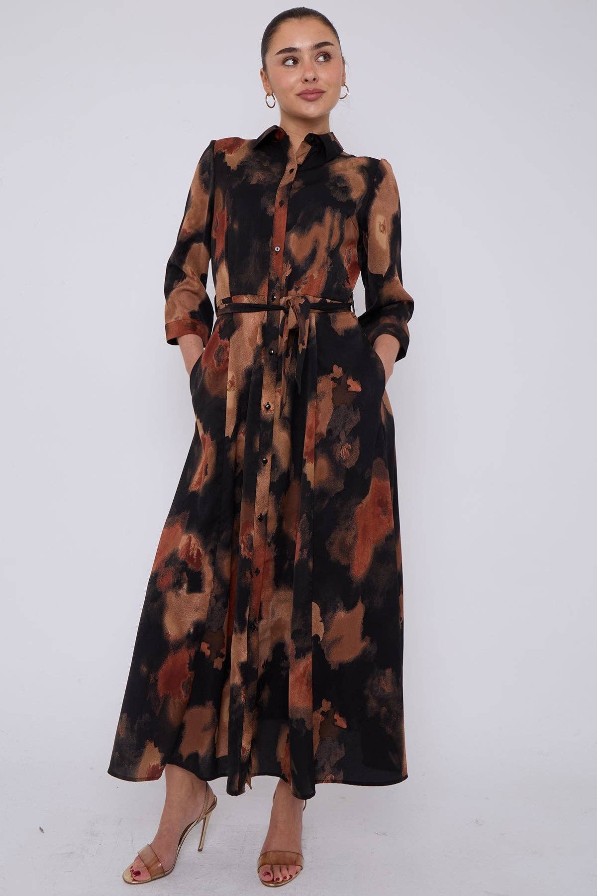Abstract Print Maxi Shirt Dress