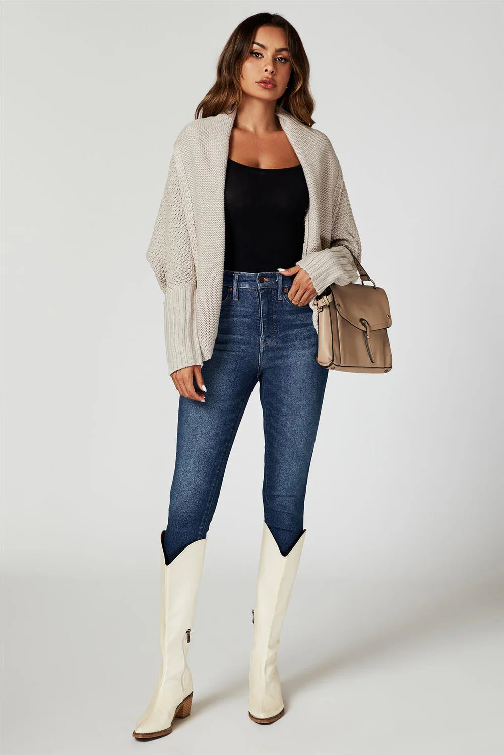 Chunky Pleat Cardigan in Beige