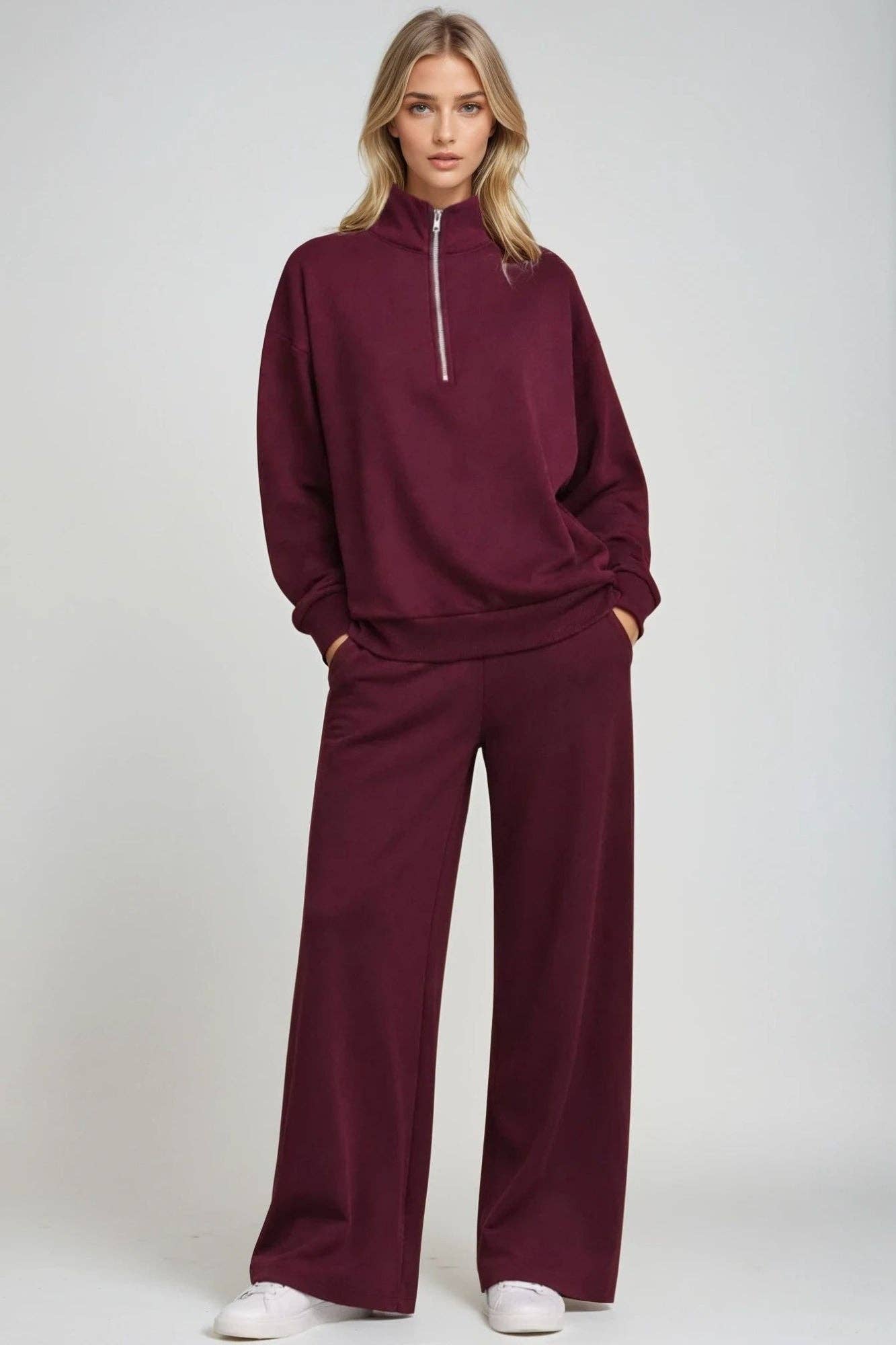 Born Nouli Supersoft Wide Leg Sweatpant in Black Cherry