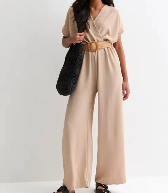 Beige Short Sleeve Jumpsuit